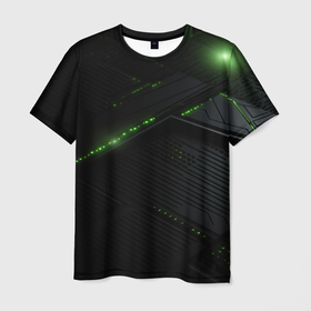 Мужская футболка 3D с принтом Металл и зеленый свет в Курске, 100% полиэфир | прямой крой, круглый вырез горловины, длина до линии бедер | 
