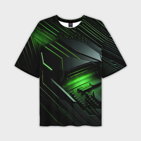 Мужская футболка oversize 3D с принтом Металл и зеленый яркий неоновый свет в Курске,  |  | 