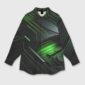 Мужская рубашка oversize 3D с принтом Металл и зеленый яркий неоновый свет в Курске,  |  | 