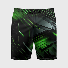 Мужские шорты спортивные с принтом Металл и зеленый яркий неоновый свет в Курске,  |  | 