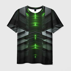 Мужская футболка 3D с принтом Геометрия будущего в Петрозаводске, 100% полиэфир | прямой крой, круглый вырез горловины, длина до линии бедер | 