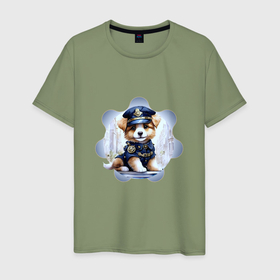 Мужская футболка хлопок с принтом Служебный щенок в Санкт-Петербурге, 100% хлопок | прямой крой, круглый вырез горловины, длина до линии бедер, слегка спущенное плечо. | 