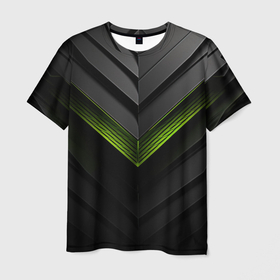 Мужская футболка 3D с принтом Зеленая неоновая  эмблема будущего в Петрозаводске, 100% полиэфир | прямой крой, круглый вырез горловины, длина до линии бедер | 