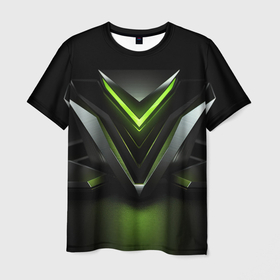 Мужская футболка 3D с принтом Металлический дизайн с зеленым неоном в Курске, 100% полиэфир | прямой крой, круглый вырез горловины, длина до линии бедер | 