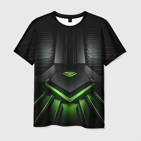 Мужская футболка 3D с принтом Геометрический дизайн с зеленым неоном в Курске, 100% полиэфир | прямой крой, круглый вырез горловины, длина до линии бедер | 