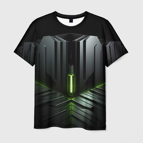 Мужская футболка 3D с принтом Геометрический дизайн с  зеленым неоном в Кировске, 100% полиэфир | прямой крой, круглый вырез горловины, длина до линии бедер | Тематика изображения на принте: 