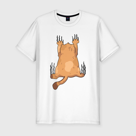 Мужская футболка хлопок Slim с принтом Скользящий рыжий кот в Петрозаводске, 92% хлопок, 8% лайкра | приталенный силуэт, круглый вырез ворота, длина до линии бедра, короткий рукав | Тематика изображения на принте: 