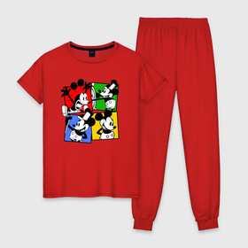 Женская пижама хлопок с принтом Different Mickey в Белгороде, 100% хлопок | брюки и футболка прямого кроя, без карманов, на брюках мягкая резинка на поясе и по низу штанин | 
