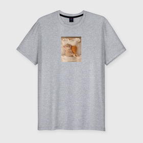 Мужская футболка хлопок Slim с принтом Котёнок с куриной ножкой в Курске, 92% хлопок, 8% лайкра | приталенный силуэт, круглый вырез ворота, длина до линии бедра, короткий рукав | 