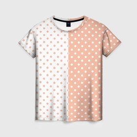 Женская футболка 3D с принтом Персиковый в горошек пополам в Белгороде, 100% полиэфир ( синтетическое хлопкоподобное полотно) | прямой крой, круглый вырез горловины, длина до линии бедер | 