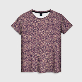 Женская футболка 3D с принтом Тёмный розовый паттерн листочки в Кировске, 100% полиэфир ( синтетическое хлопкоподобное полотно) | прямой крой, круглый вырез горловины, длина до линии бедер | 