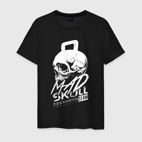 Мужская футболка хлопок с принтом Mad skull crossfit в Санкт-Петербурге, 100% хлопок | прямой крой, круглый вырез горловины, длина до линии бедер, слегка спущенное плечо. | 