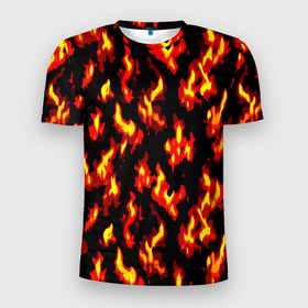 Мужская футболка 3D Slim с принтом Языки пламени в Курске, 100% полиэстер с улучшенными характеристиками | приталенный силуэт, круглая горловина, широкие плечи, сужается к линии бедра | Тематика изображения на принте: 