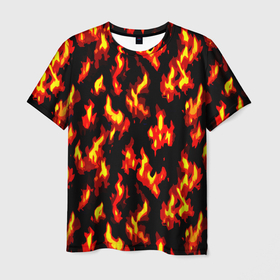 Мужская футболка 3D с принтом Языки пламени в Курске, 100% полиэфир | прямой крой, круглый вырез горловины, длина до линии бедер | Тематика изображения на принте: 