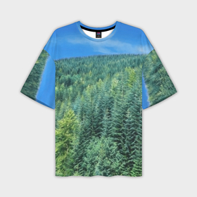 Мужская футболка oversize 3D с принтом Зеленые елки с высоты птичьего полета кистью в Тюмени,  |  | 