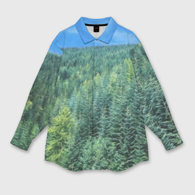 Мужская рубашка oversize 3D с принтом Зеленые елки с высоты птичьего полета кистью в Тюмени,  |  | 