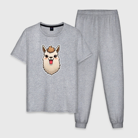 Мужская пижама хлопок с принтом Милая альпака в Кировске, 100% хлопок | брюки и футболка прямого кроя, без карманов, на брюках мягкая резинка на поясе и по низу штанин
 | 