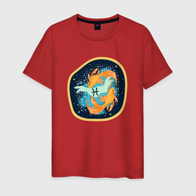 Мужская футболка хлопок с принтом Рыбы   знак астрологии в Курске, 100% хлопок | прямой крой, круглый вырез горловины, длина до линии бедер, слегка спущенное плечо. | 