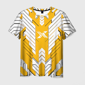 Мужская футболка 3D с принтом Жёлто белая броня , 100% полиэфир | прямой крой, круглый вырез горловины, длина до линии бедер | 