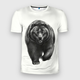 Мужская футболка 3D Slim с принтом Медведь богатырь в Новосибирске, 100% полиэстер с улучшенными характеристиками | приталенный силуэт, круглая горловина, широкие плечи, сужается к линии бедра | Тематика изображения на принте: 