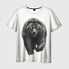 Мужская футболка 3D с принтом Медведь богатырь в Новосибирске, 100% полиэфир | прямой крой, круглый вырез горловины, длина до линии бедер | Тематика изображения на принте: 