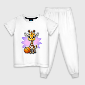 Детская пижама хлопок с принтом Жирафик и мяч в Белгороде, 100% хлопок |  брюки и футболка прямого кроя, без карманов, на брюках мягкая резинка на поясе и по низу штанин
 | 