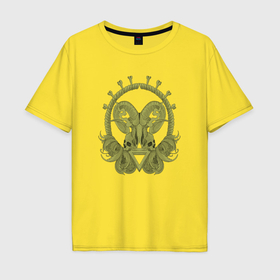 Мужская футболка хлопок Oversize с принтом Овен астрологический знак в Кировске, 100% хлопок | свободный крой, круглый ворот, “спинка” длиннее передней части | 