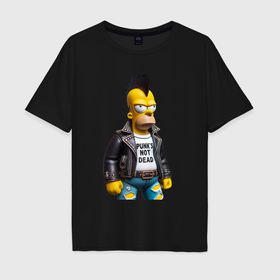 Мужская футболка хлопок Oversize с принтом The harsh Homer Simpson   punks not dead в Екатеринбурге, 100% хлопок | свободный крой, круглый ворот, “спинка” длиннее передней части | 