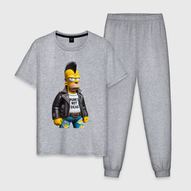 Мужская пижама хлопок с принтом The harsh Homer Simpson   punks not dead в Екатеринбурге, 100% хлопок | брюки и футболка прямого кроя, без карманов, на брюках мягкая резинка на поясе и по низу штанин
 | 