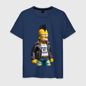 Мужская футболка хлопок с принтом The harsh Homer Simpson   punks not dead в Белгороде, 100% хлопок | прямой крой, круглый вырез горловины, длина до линии бедер, слегка спущенное плечо. | 