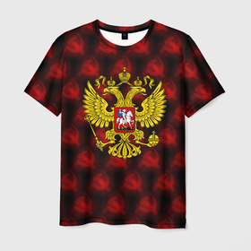 Мужская футболка 3D с принтом Герб России паттерн ссср в Санкт-Петербурге, 100% полиэфир | прямой крой, круглый вырез горловины, длина до линии бедер | 