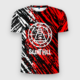 Мужская футболка 3D Slim с принтом Silent hill краски белые и красные штрихи в Санкт-Петербурге, 100% полиэстер с улучшенными характеристиками | приталенный силуэт, круглая горловина, широкие плечи, сужается к линии бедра | Тематика изображения на принте: 