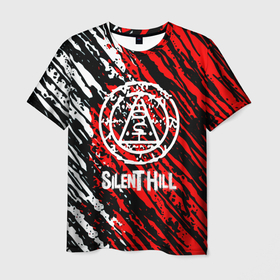 Мужская футболка 3D с принтом Silent hill краски белые и красные штрихи в Санкт-Петербурге, 100% полиэфир | прямой крой, круглый вырез горловины, длина до линии бедер | Тематика изображения на принте: 