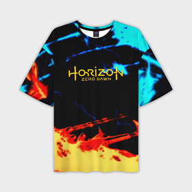 Мужская футболка oversize 3D с принтом Horizon zero dawn огонь и лёд в Кировске,  |  | Тематика изображения на принте: 
