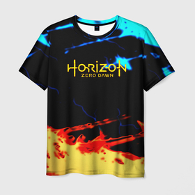 Мужская футболка 3D с принтом Horizon zero dawn огонь и лёд в Петрозаводске, 100% полиэфир | прямой крой, круглый вырез горловины, длина до линии бедер | 