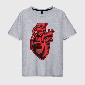 Мужская футболка хлопок Oversize с принтом Взрывное сердце в Кировске, 100% хлопок | свободный крой, круглый ворот, “спинка” длиннее передней части | Тематика изображения на принте: 