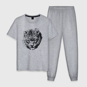 Мужская пижама хлопок с принтом Лицо леопарда , 100% хлопок | брюки и футболка прямого кроя, без карманов, на брюках мягкая резинка на поясе и по низу штанин
 | 