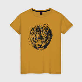 Женская футболка хлопок с принтом Лицо леопарда , 100% хлопок | прямой крой, круглый вырез горловины, длина до линии бедер, слегка спущенное плечо | 