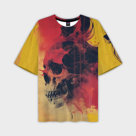 Мужская футболка oversize 3D с принтом Череп в красном дыму в Курске,  |  | Тематика изображения на принте: 