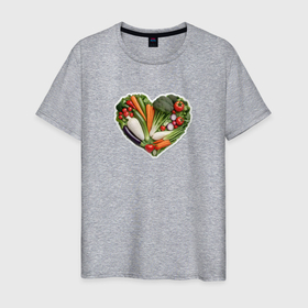 Мужская футболка хлопок с принтом Сердце из овощей в Тюмени, 100% хлопок | прямой крой, круглый вырез горловины, длина до линии бедер, слегка спущенное плечо. | 