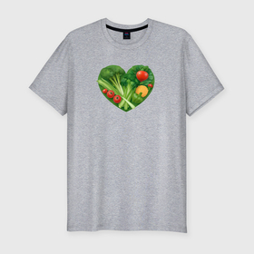 Мужская футболка хлопок Slim с принтом Сердце из овощей в Тюмени, 92% хлопок, 8% лайкра | приталенный силуэт, круглый вырез ворота, длина до линии бедра, короткий рукав | 