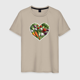 Мужская футболка хлопок с принтом Сердце из овощей в Тюмени, 100% хлопок | прямой крой, круглый вырез горловины, длина до линии бедер, слегка спущенное плечо. | 