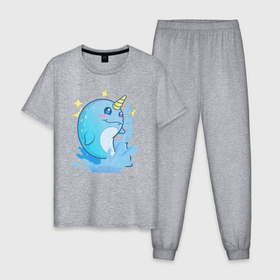 Мужская пижама хлопок с принтом Дельфин единорог в Курске, 100% хлопок | брюки и футболка прямого кроя, без карманов, на брюках мягкая резинка на поясе и по низу штанин
 | 