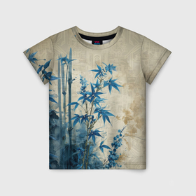 Детская футболка 3D с принтом Сад синих цветов в Кировске, 100% гипоаллергенный полиэфир | прямой крой, круглый вырез горловины, длина до линии бедер, чуть спущенное плечо, ткань немного тянется | 