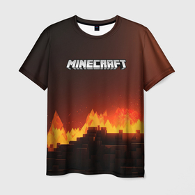 Мужская футболка 3D с принтом Minecraft    огненная стена в Курске, 100% полиэфир | прямой крой, круглый вырез горловины, длина до линии бедер | Тематика изображения на принте: 