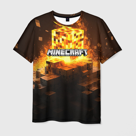 Мужская футболка 3D с принтом Minecraft огненный куб в Тюмени, 100% полиэфир | прямой крой, круглый вырез горловины, длина до линии бедер | 
