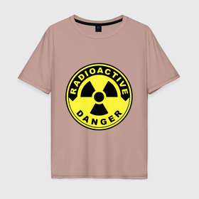 Мужская футболка хлопок Oversize с принтом Danger radiation sign в Белгороде, 100% хлопок | свободный крой, круглый ворот, “спинка” длиннее передней части | Тематика изображения на принте: 