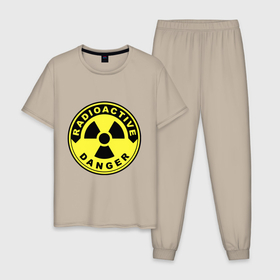 Мужская пижама хлопок с принтом Danger radiation sign в Белгороде, 100% хлопок | брюки и футболка прямого кроя, без карманов, на брюках мягкая резинка на поясе и по низу штанин
 | Тематика изображения на принте: 