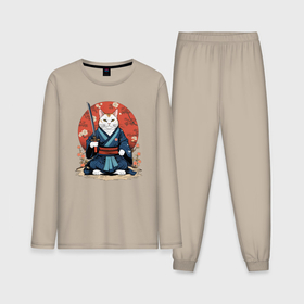 Мужская пижама с лонгсливом хлопок с принтом Кот самурай   японский стиль в Кировске,  |  | Тематика изображения на принте: 