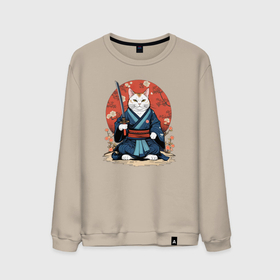 Мужской свитшот хлопок с принтом Кот самурай   японский стиль в Петрозаводске, 100% хлопок |  | Тематика изображения на принте: 
